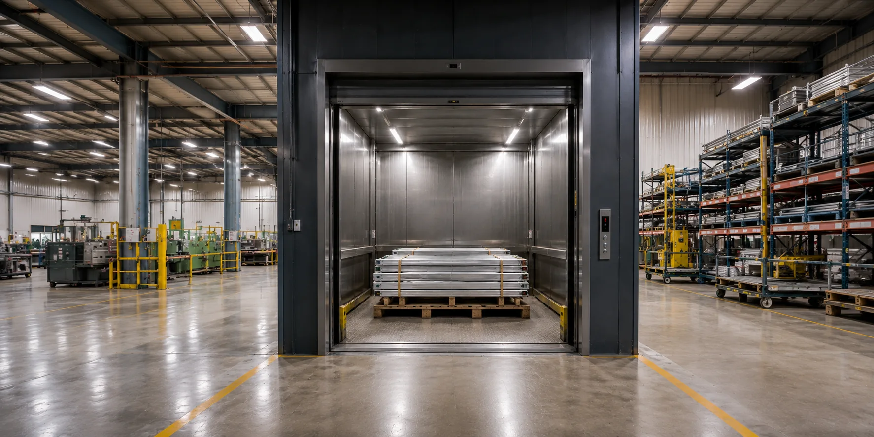 High-cycle goods lift in a warehouse setting