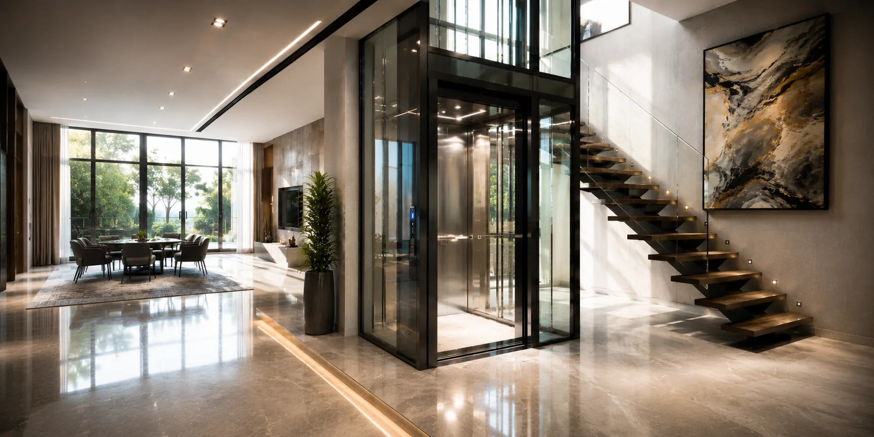 Home elevator with finished cabin interior